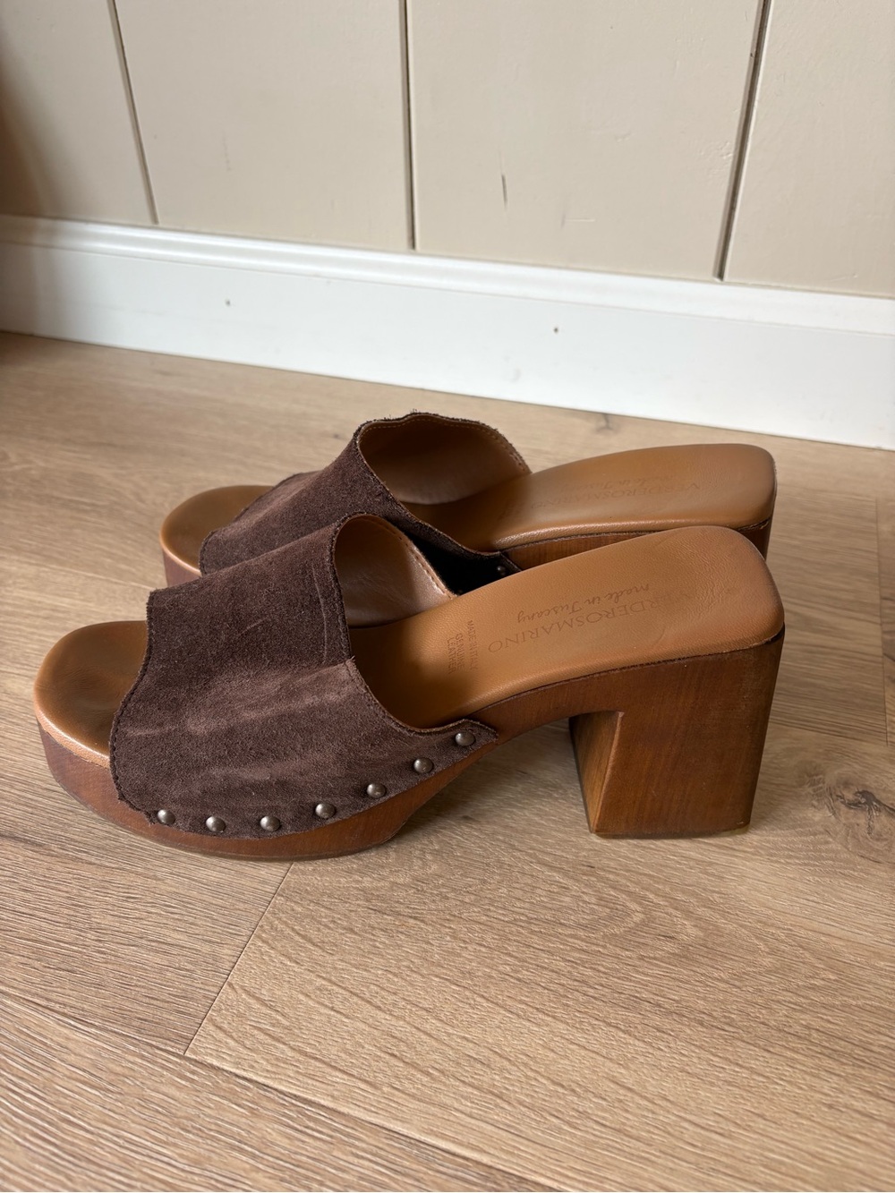 Brown Suede Platform Slide Heels - Women's